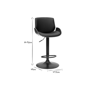 Tabouret de bar relevable noir et bois foncé VESPER