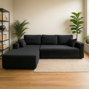 PRESTON Canapé d'angle 3 places en velours côtelé gris anthracite