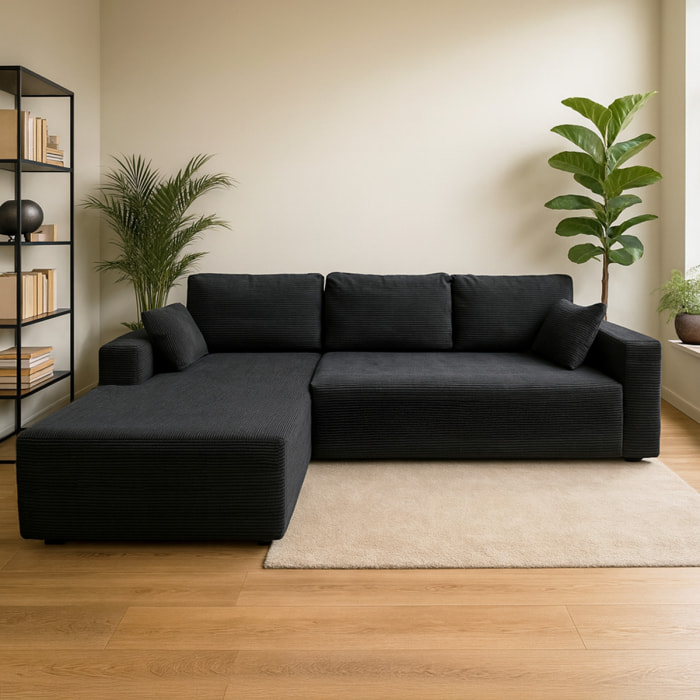 PRESTON Canapé d'angle 3 places en velours côtelé gris anthracite