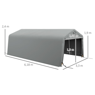 Tente garage carport dim 6L x 3,3l x 2,4H m acier galvanisé robuste PE haute densité 150 g/m² imperméable anti-UV gris