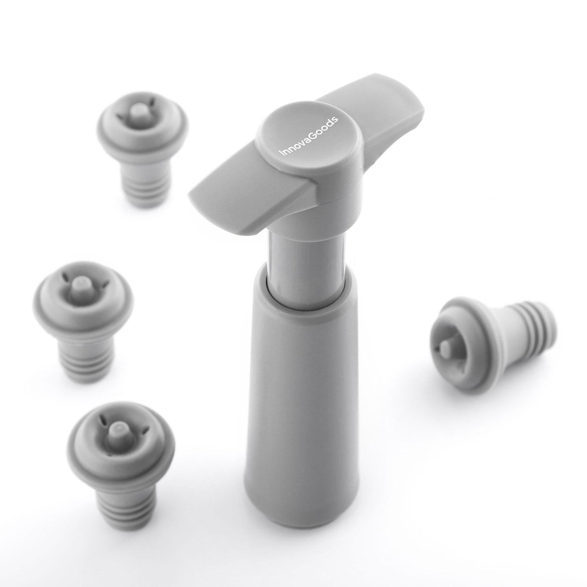 Pompa per sottovuoto e tappi per vino winuum innovagoods - grigio - 7,5x13x3,7 cm