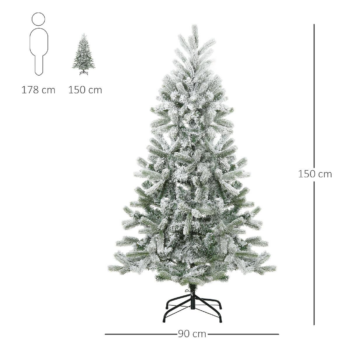 Sapin de Noël artificiel enneigé Ø 90 x 150H cm 521 branches épines imitation Nordmann grand réalisme