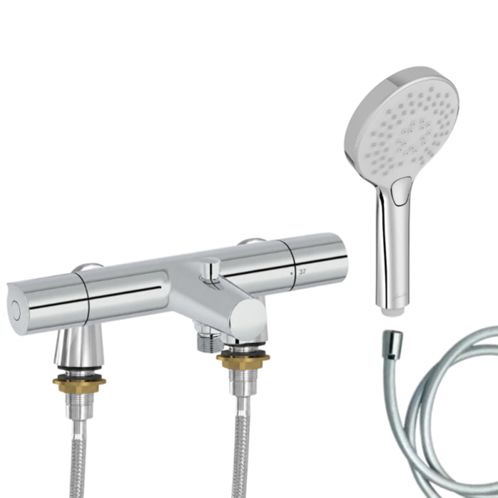 Mitigeur baignoire Simone + pommeau de douche Metro + flexible de douche lisse + colonnettes Idro'Flex