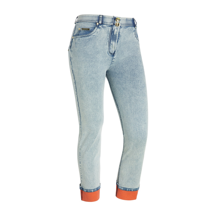 Jeans push up WR.UP® straight risvolto sul fondo a contrasto
