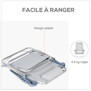 Lot de 2 chaises de jardin camping plage pliables tétière dossier inclinable 6 niv. alu. teslin bleu turquoise