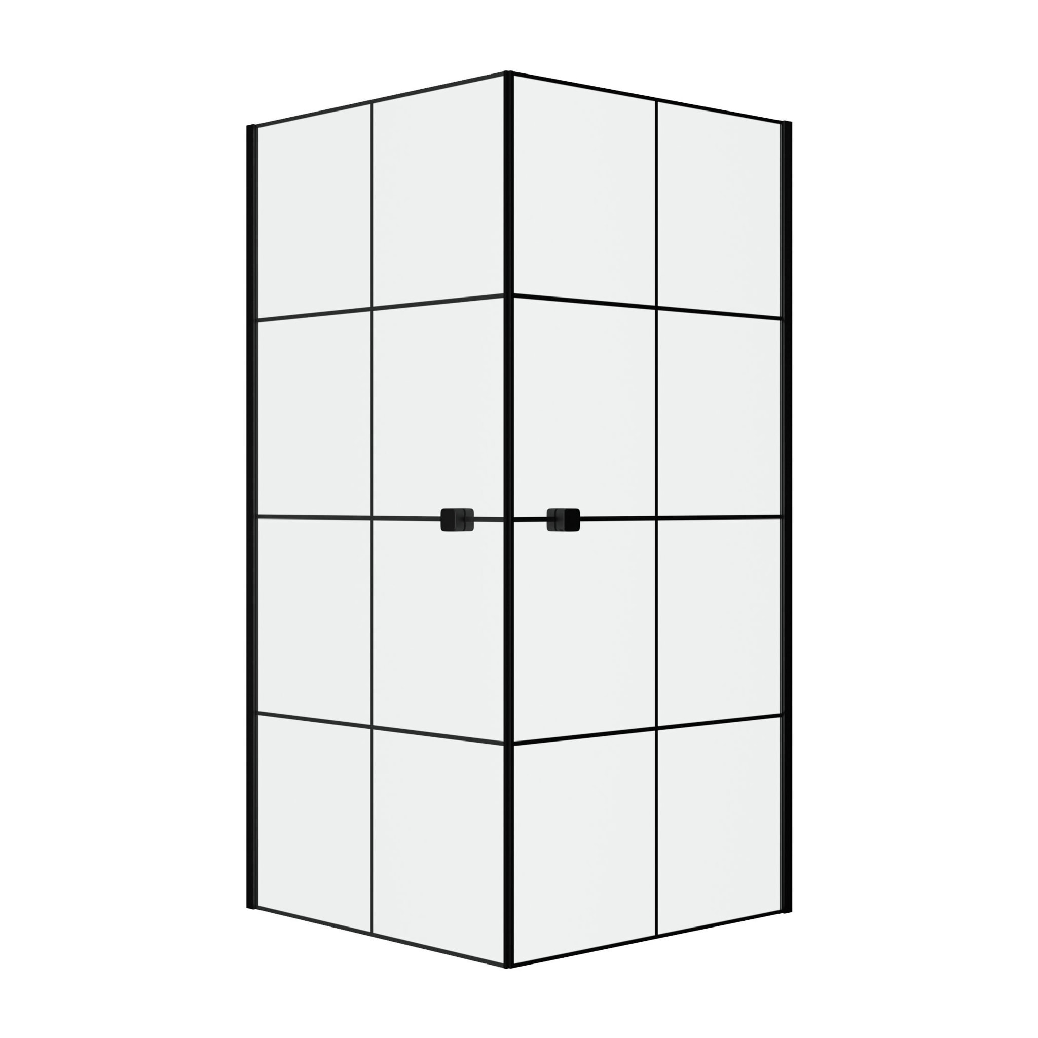 Portes de Douche en Angle 90x90x190 cm - Motifs carrés - Profilés Noir Mat - BLACK CUBE