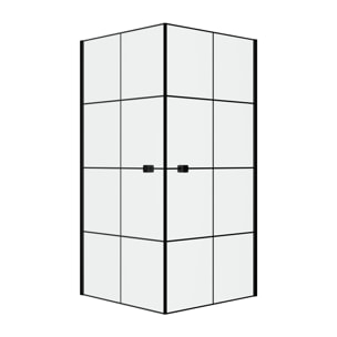Portes de Douche en Angle 90x90x190 cm - Motifs carrés - Profilés Noir Mat - BLACK CUBE