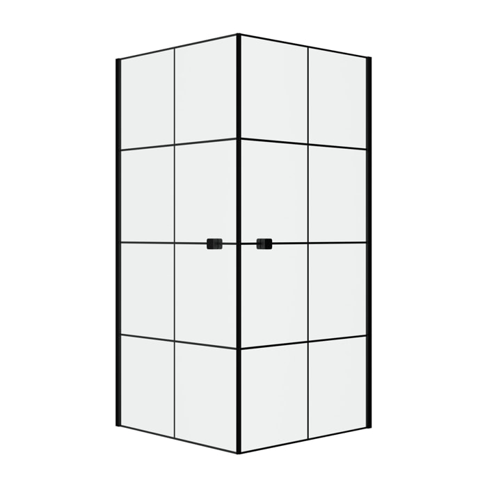 Portes de Douche en Angle 90x90x190 cm - Motifs carrés - Profilés Noir Mat - BLACK CUBE