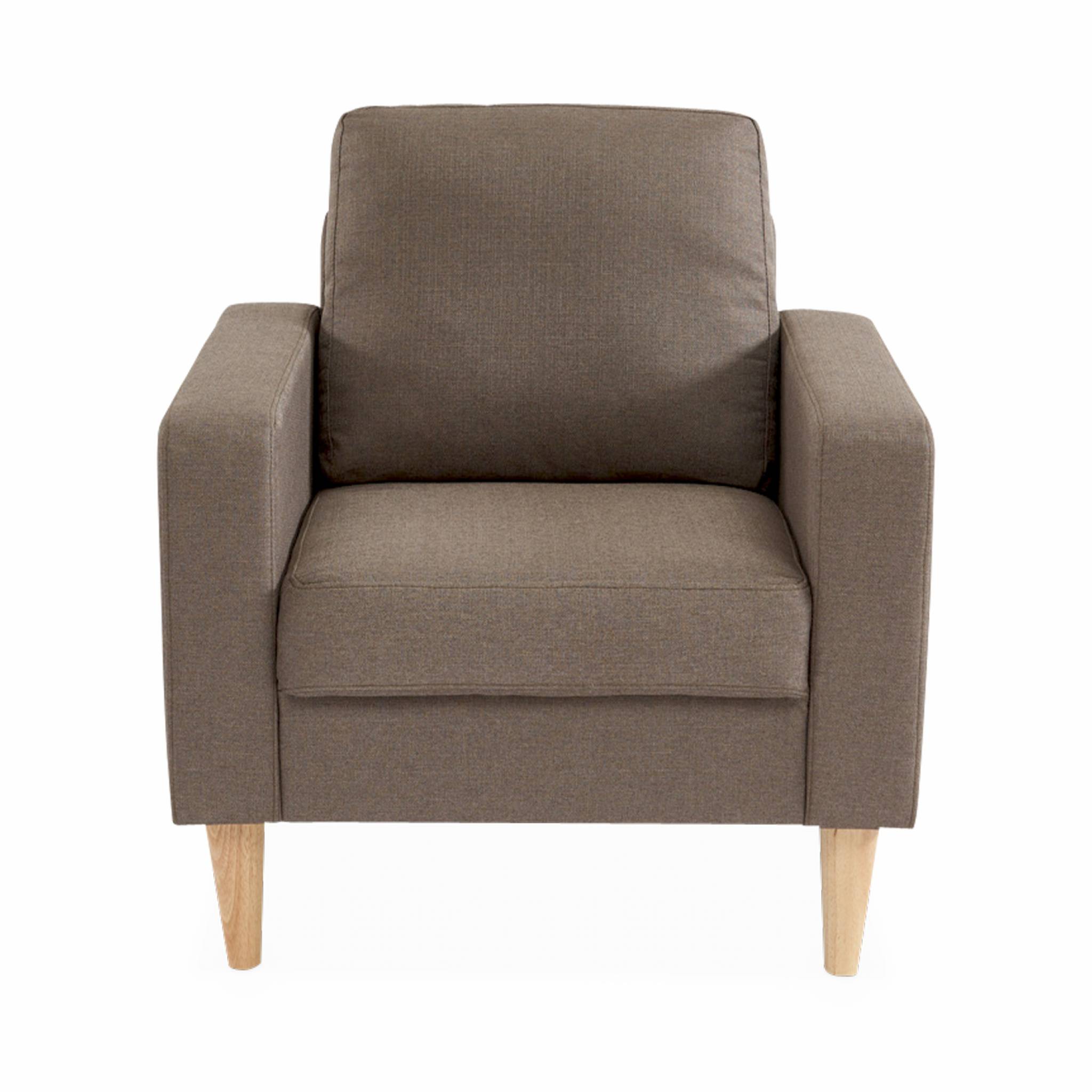 Fauteuil scandinave en tissu marron - Bjorn - Canapé 1 place fixe droit pieds bois