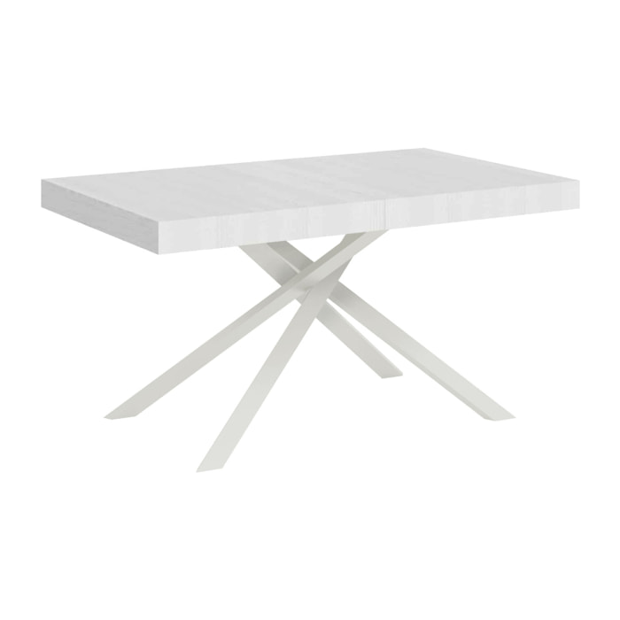 Table extensible 80x140/224 cm Karida frêne blanc pieds blanc