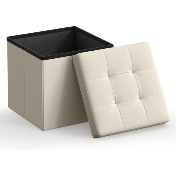 Pouf contenitore pieghevole bianco panna in simil lino