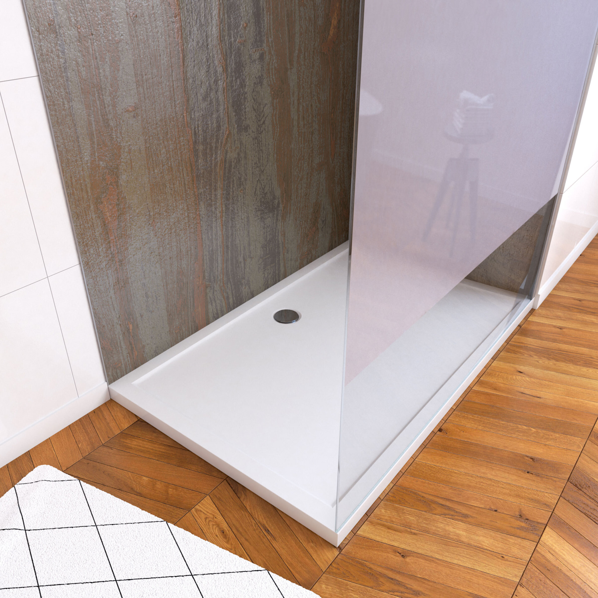 Pack panneaux muraux Wood Stone + paroi FREEDOM 2 DEPOLI + receveur WHITNESS