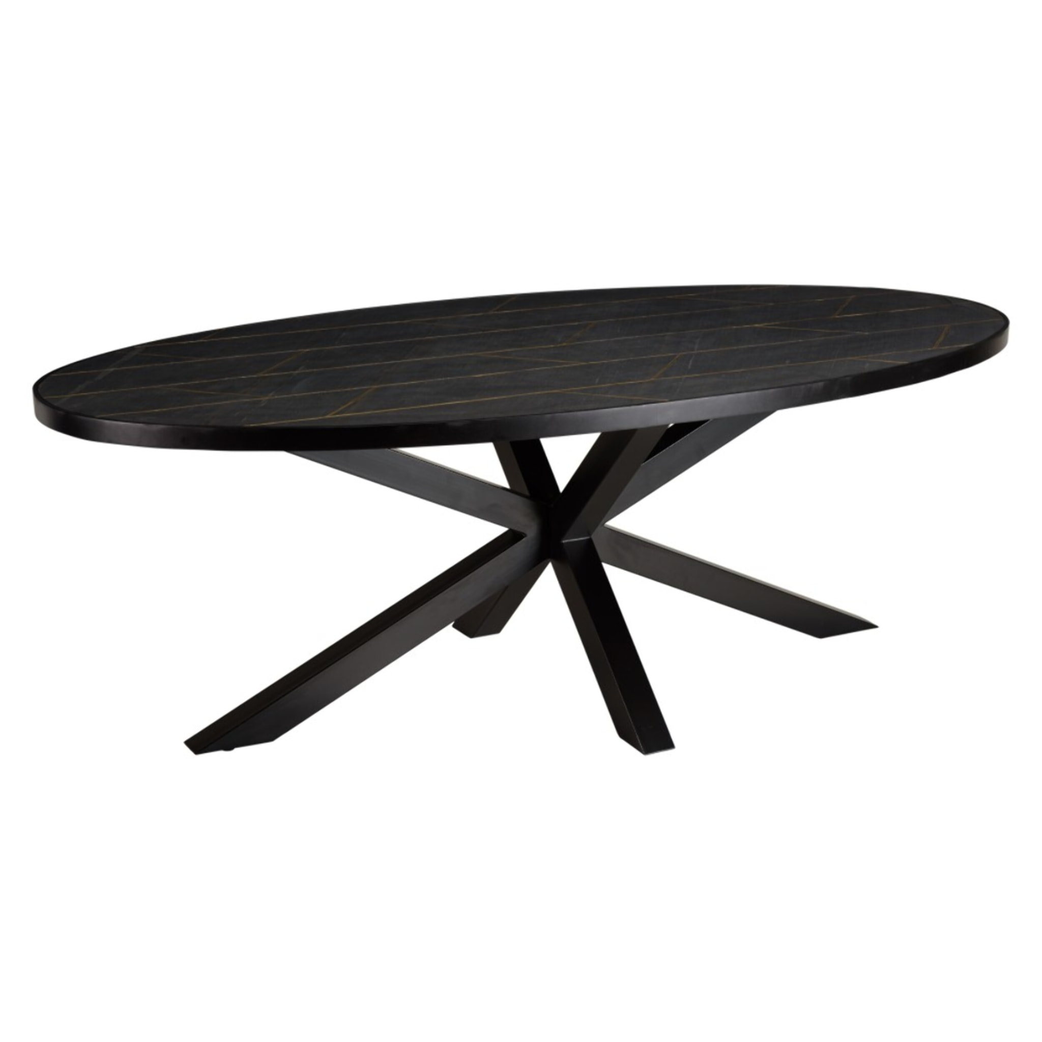 BASILE - Table à manger 220x110cm effet pierre motifs dorés