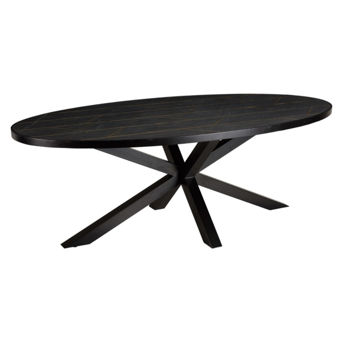 BASILE - Table à manger 220x110cm effet pierre motifs dorés