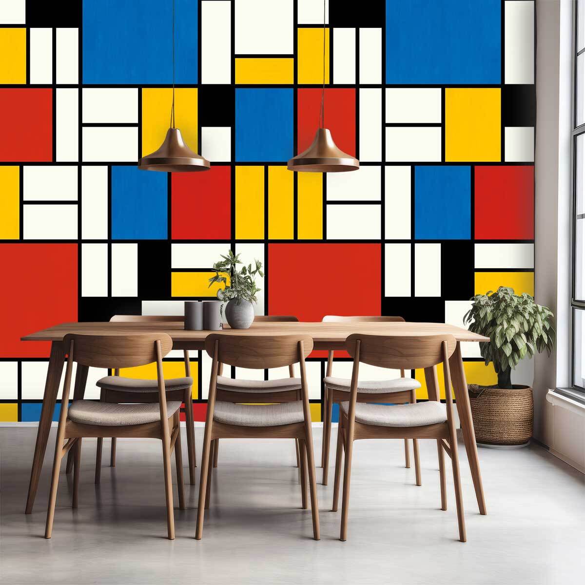 Papier peint, illustration mondrian Multicolore