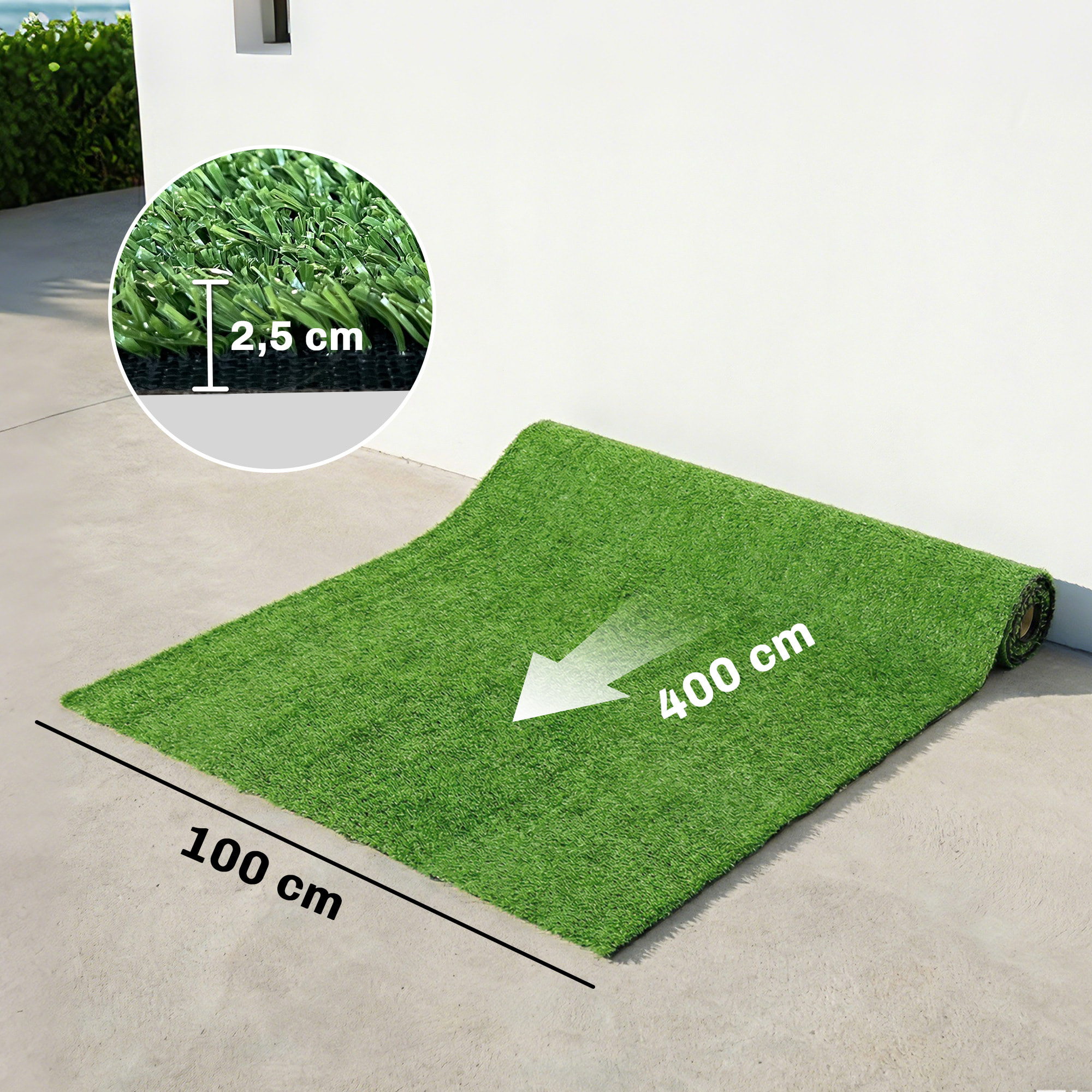 Césped Artificial 1m x 4m, Alfombra Césped Artificial con Altura de Hierba 10 mm, Drenaje Automático, para Jardín, Terraza, Patio, Balcón, Interior y Exterior, Verde