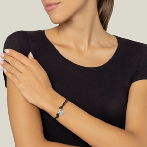 Pulsera cuero negro "Basic" plata chapado