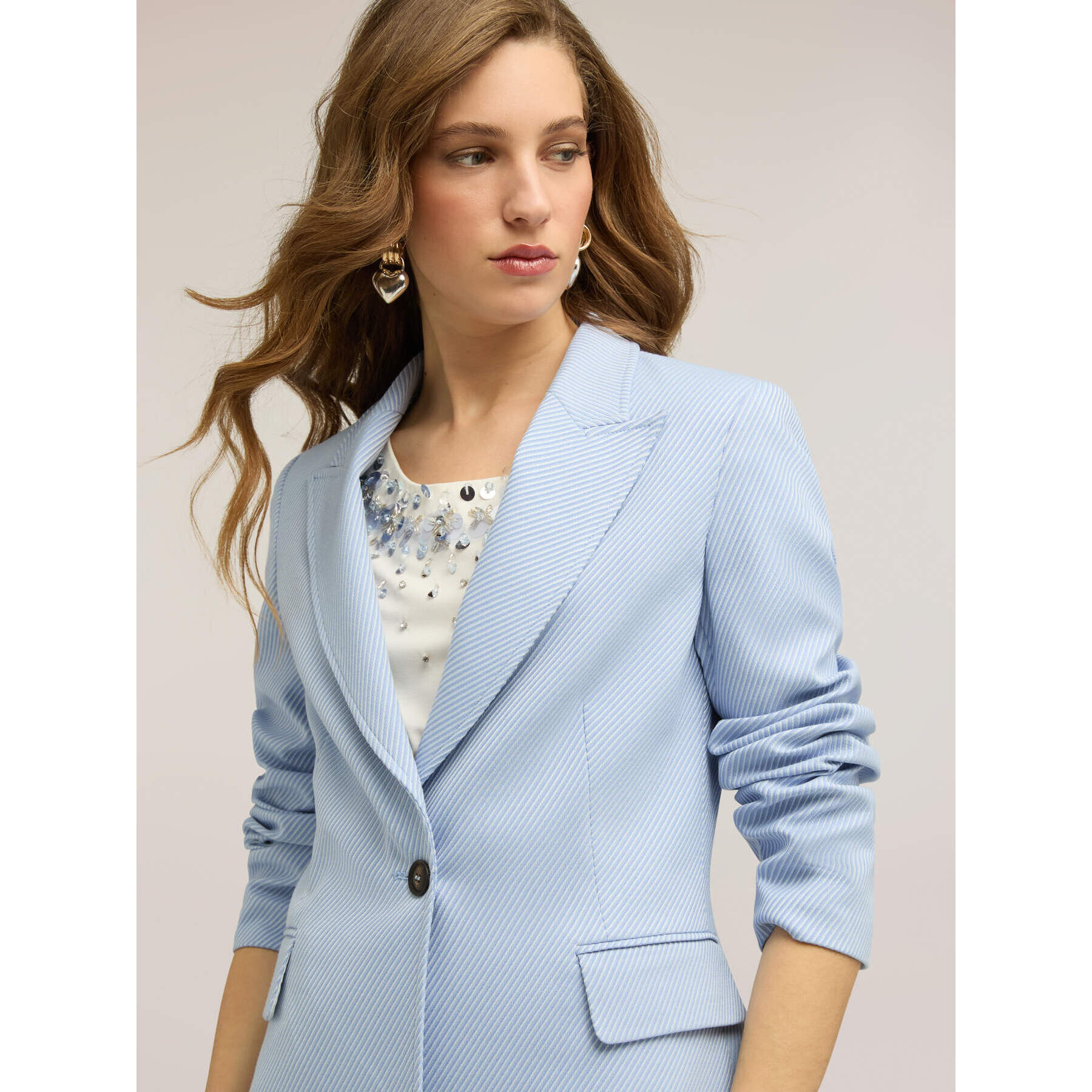 Motivi - Blazer en tejido teñido en hilo a rayas - Light - blue