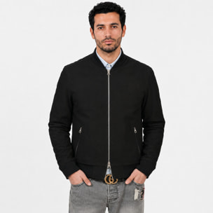 Giubbino in vera pelle di vitello scamosciata Nero-Slim Fit