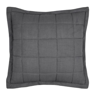Coussin carré uni en gaze de coton surpiquée - Gris anthracite
