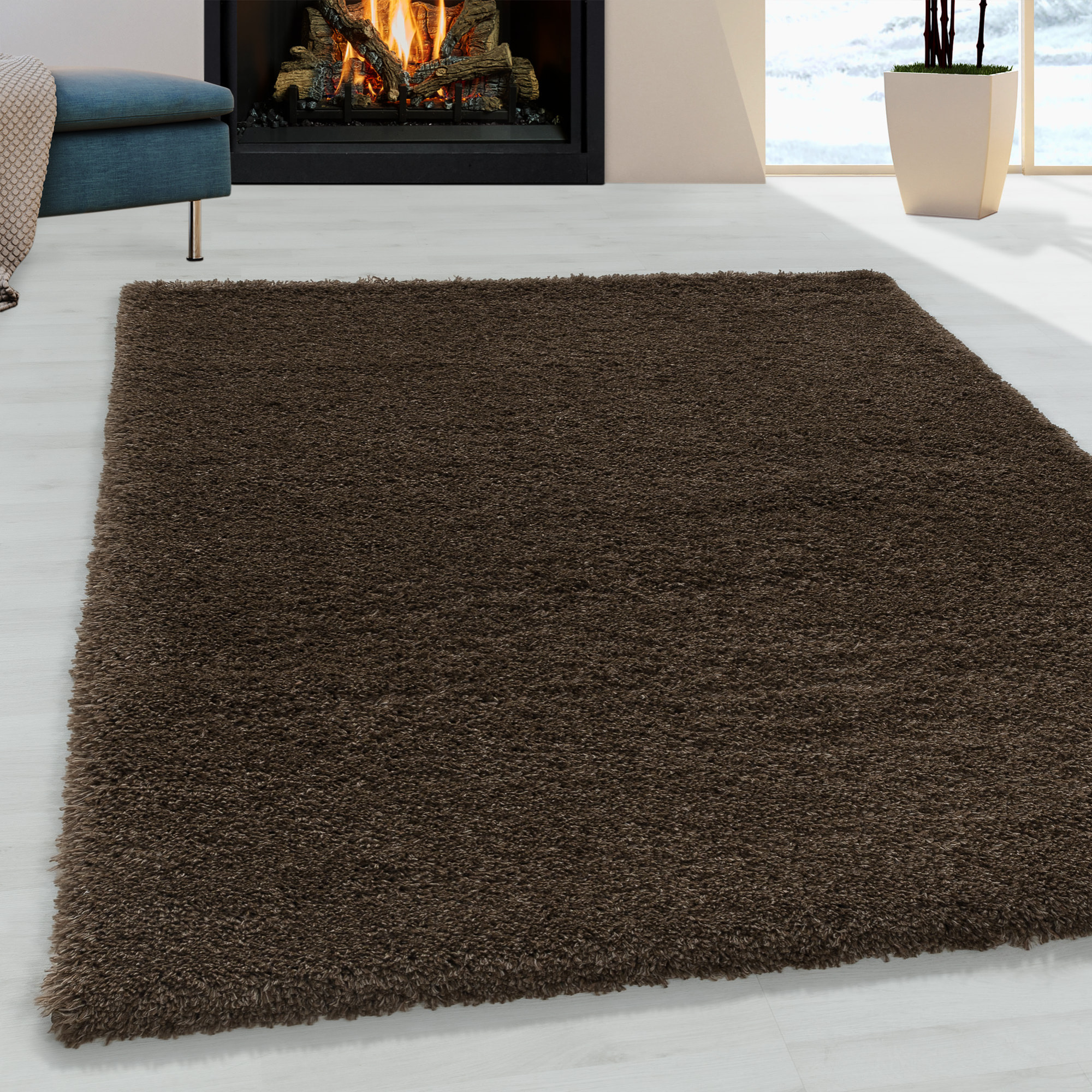 FLUFFY - Tapis shaggy uni à poils longs Marron