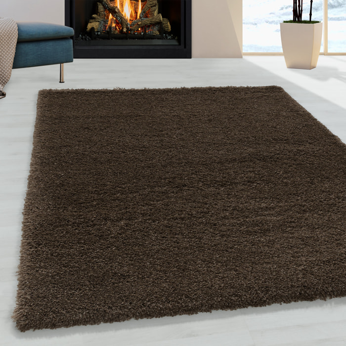 FLUFFY - Tapis shaggy uni à poils longs Marron