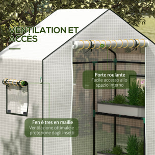 Bâche de remplacement serre de jardin dim. 140L x 73l x 190H cm - 2 fenêtres, porte zippée enroulable - PE anti-UV imperméable blanc