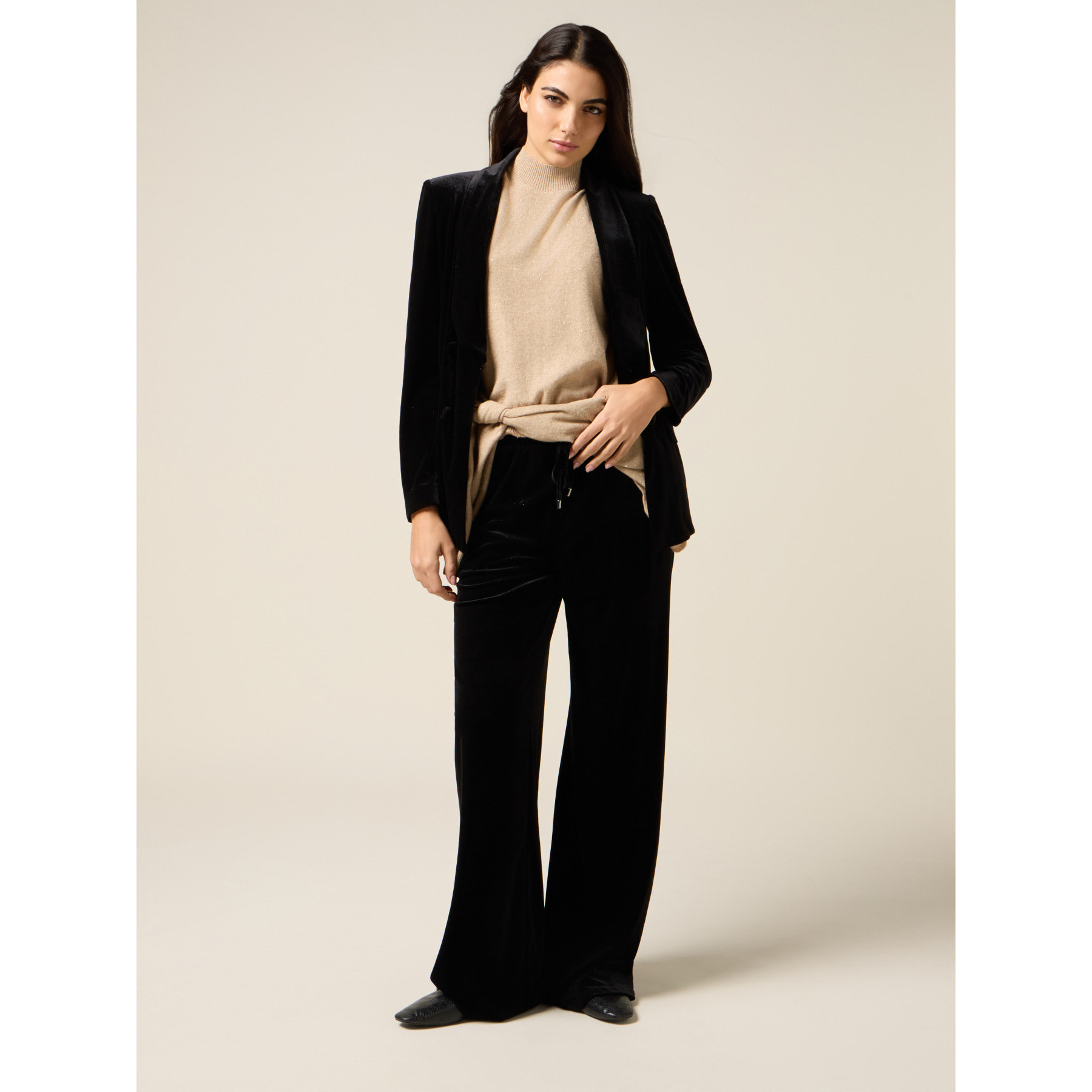 Oltre - Pantalones palazzo de chenilla - Negro