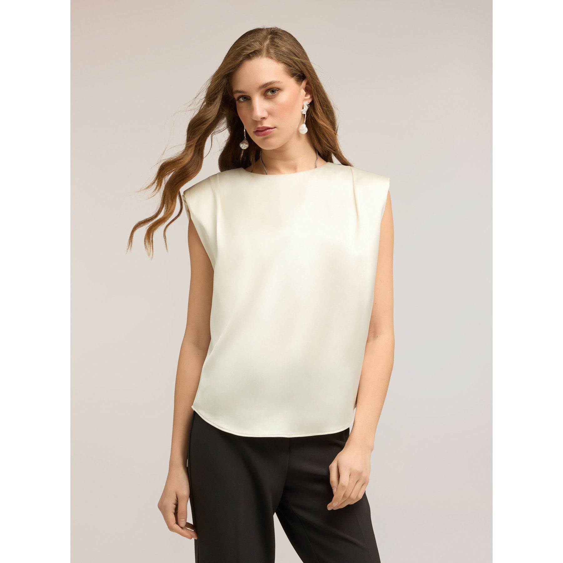 Motivi - Blusa de satén con tirantes - Blanco