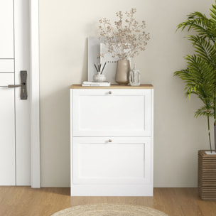 Zapatero Estrecho con 2 Puertas, Zapatero Entrada Recibidor con Estantes Ajustables, para 12 Pares de Zapatos, 60x23,5x80 cm, Blanco