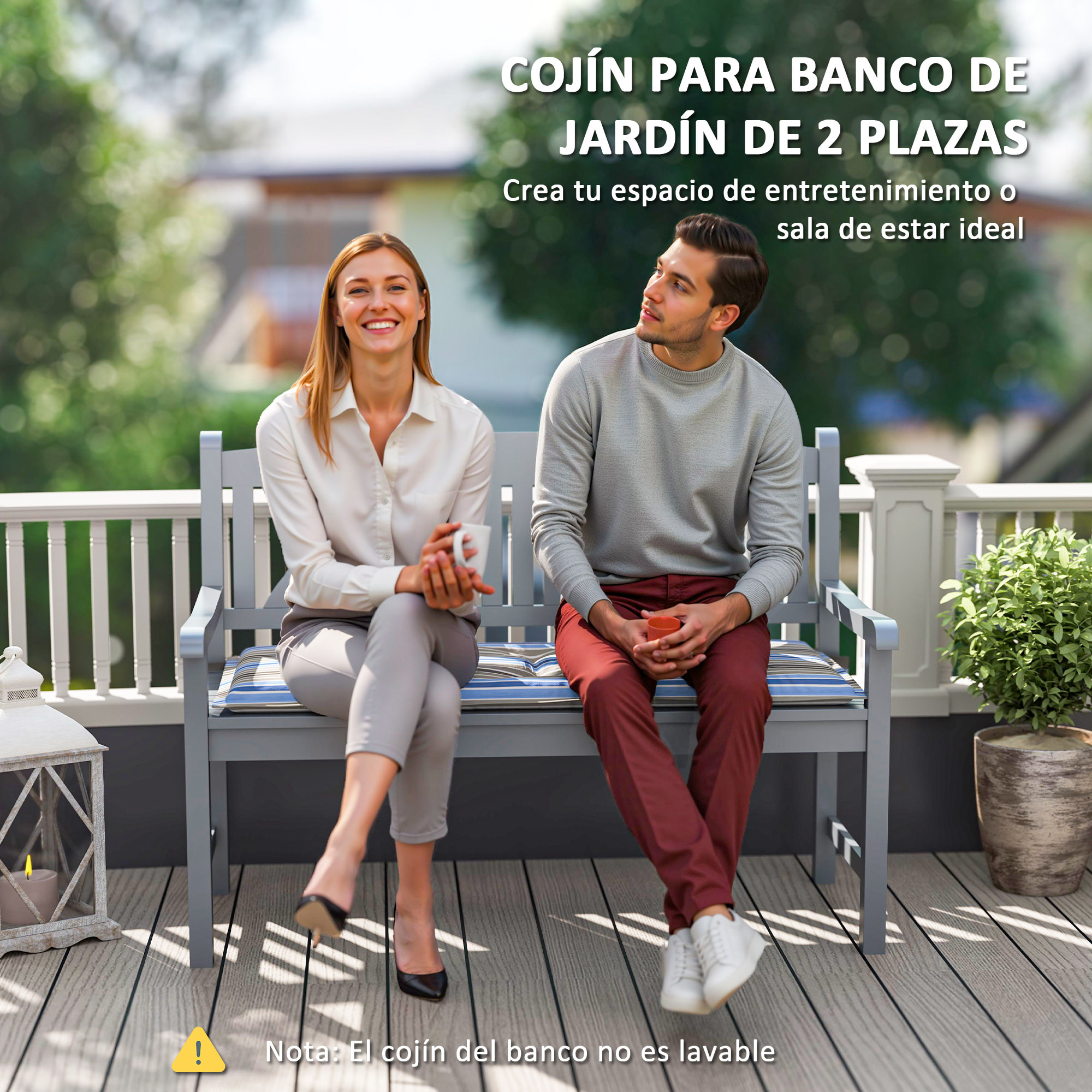 Juego de 2 Cojines para Banco de Jardín de 2 Plazas 120x50x5 cm Cojines Rectangulares para Interior y Exterior Impermeable con Relleno Grueso y Cintas de Sujeción Rayas Multicolor