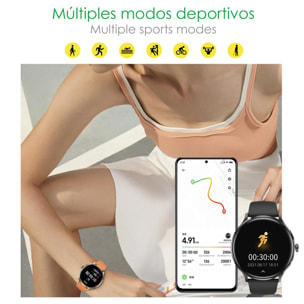 DAM Smartwatch QS80 con llamadas BT, notificaciones push. Monitor deportivo y de salud, termómetro. 4,4x1,1x3,7 Cm. Color: Plata