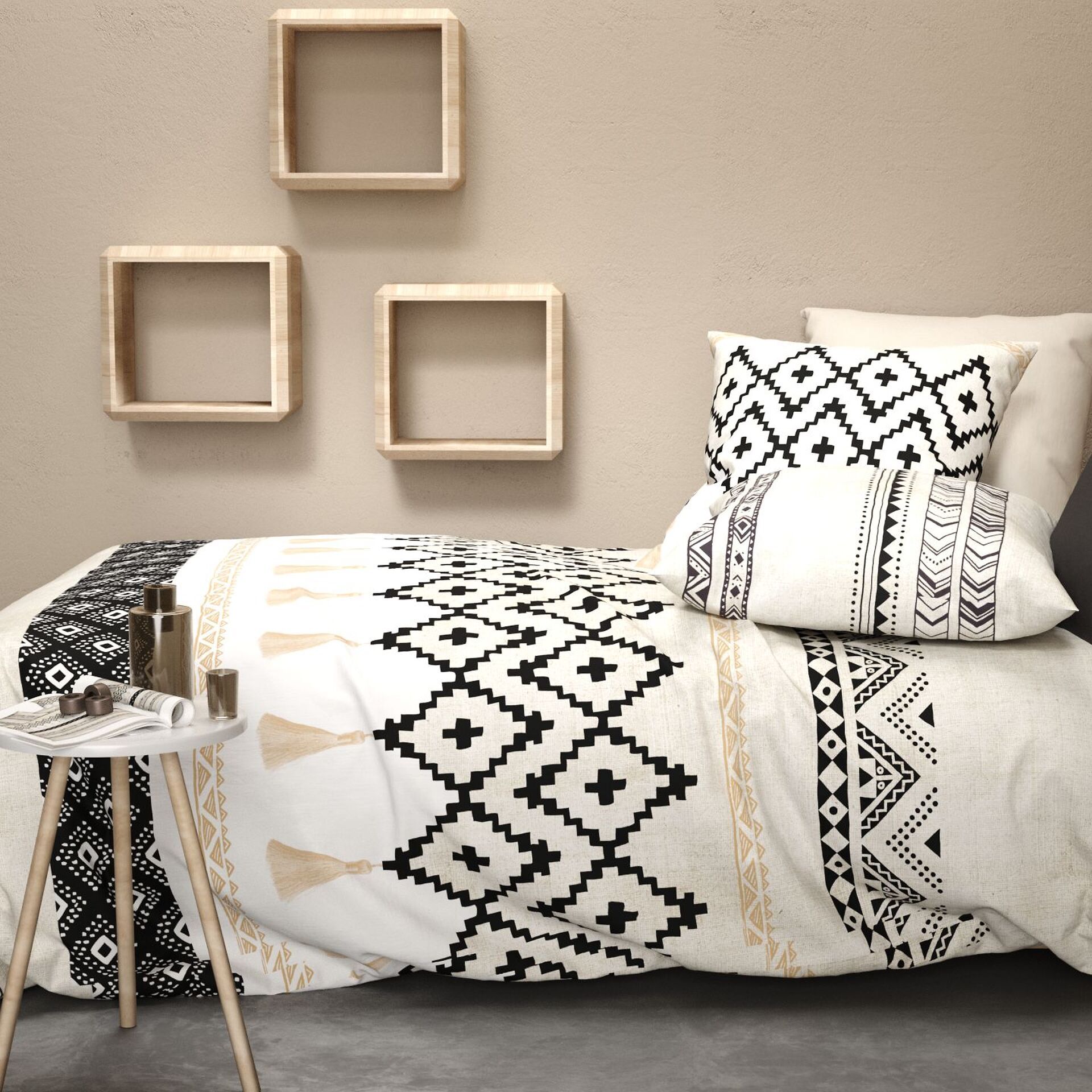 Parure housse de couette coton beige