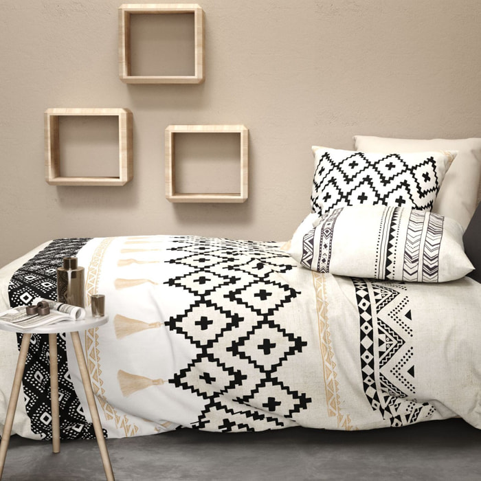 Parure housse de couette coton beige