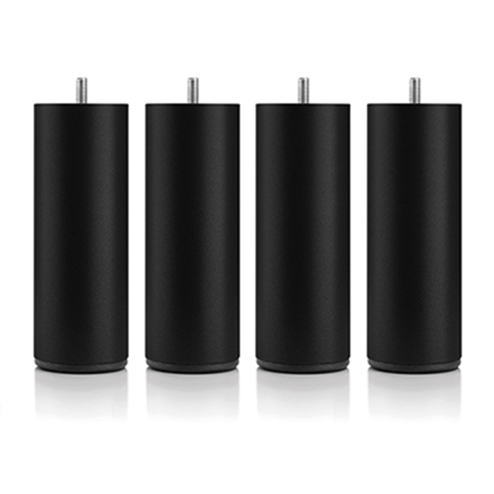 Jeu de 4 pieds de lit cylindriques noirs | Metal | Hauteur 16 cm