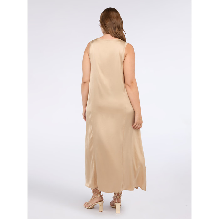 Fiorella Rubino - Vestido largo de satén elástico con escote en V - Oro