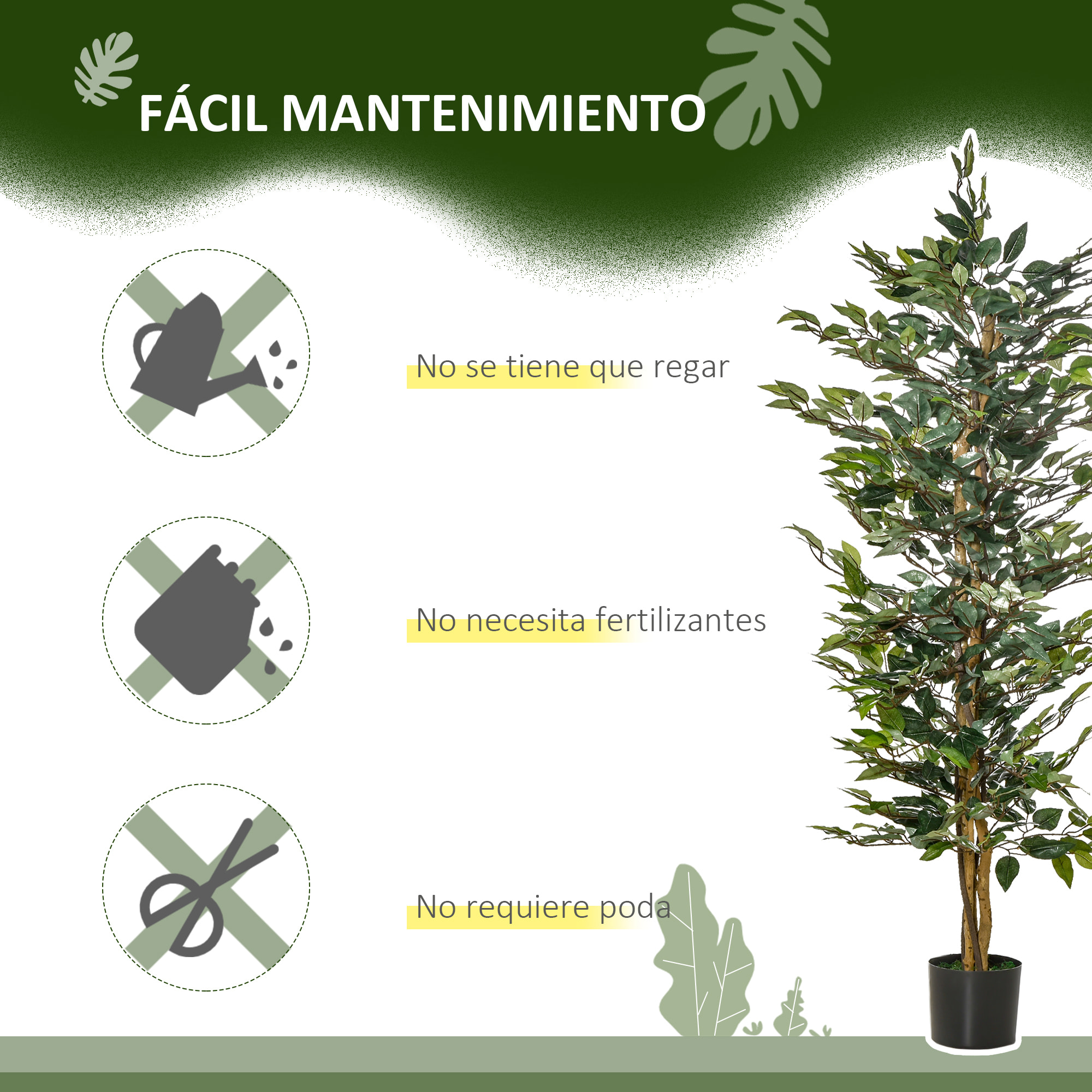 HOMCOM Planta Artificial Higuera en Maceta Altura 150 cm con 1008 Hojas Realistas en Maceta de Cemento Árbol Falso Interior y Exterior para Decoración Salón Oficina Verde