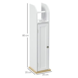 Mueble Auxiliar de Baño Columna de Baño Mueble de Suelo de Baño con Estantes Ajustables y Portarrollos de Papel 20x20x80 cm Blanco
