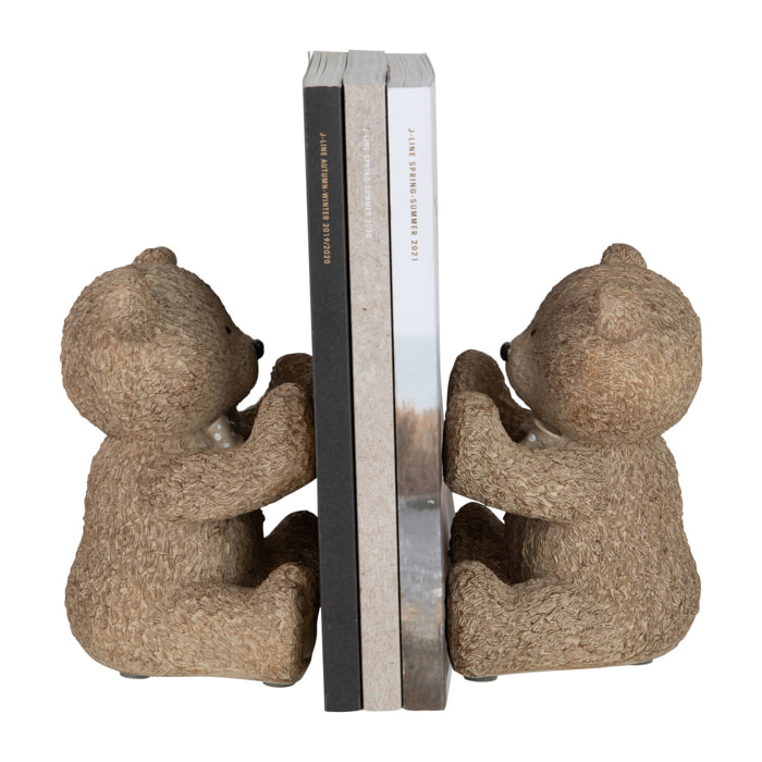 J-Line serre-livre Teddy - polyrésine - marron - 2 pcs