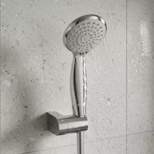 Pommeau de douche Vicente Chrome Ø 80 mm avec support mural et flexible 150 cm