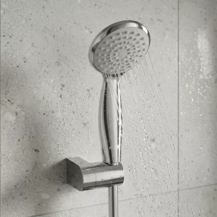 Pommeau de douche Vicente Chrome Ø 80 mm avec support mural et flexible 150 cm