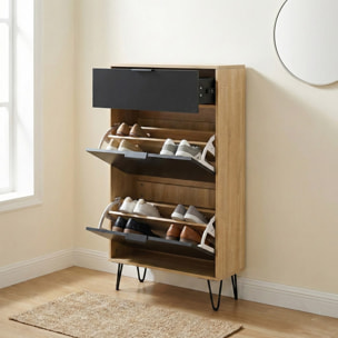 Scarpiera in legno con ante a ribalta rovere e nero 63x26x118 cm – Madrid