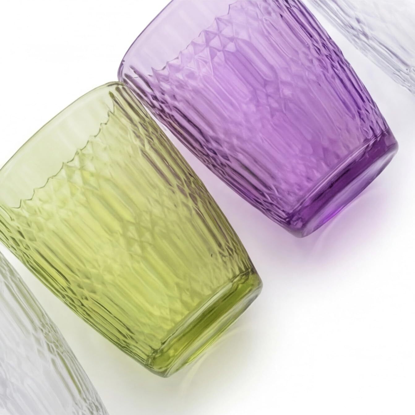 Set 6 bicchieri acqua colorati in vetro 31 cl, design moderno ed elegante, bicchieri resistenti per bibite cocktail e succhi, vetro certificato per alimenti senza piombo, lavabili in lavastoviglie