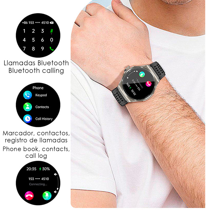 Smartwatch JA03. Llamadas Bluetooth con funciones avanzadas de salud: ECG, lípidos, glucosa, oxígeno en sangre, tensión arterial, composición sanguínea y composición corporal.