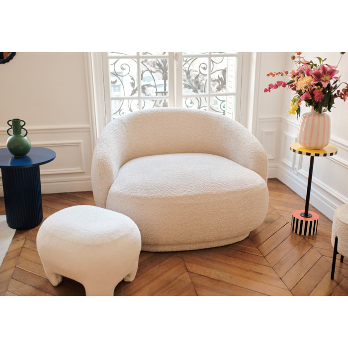 Loveseat Joshua - Fauteuil 2 places en tissu bouclette crème