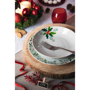 Service de table 18 pièces Excelsa - Christmas Holly, porcelaine blanche