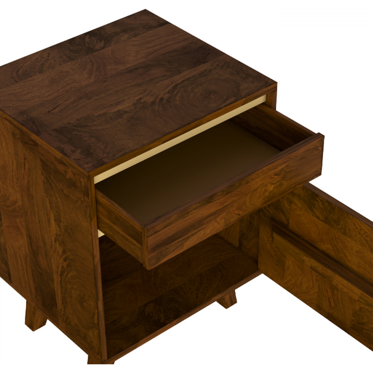 Table de chevet en bois détails dorés, 1 tiroir et 1 porte - Tripoli