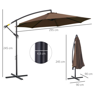 Parasol Excéntrico Ø 295 cm Sombrilla de Jardín con Ángulo Ajustable Base Cruzada y Manivela Sombrilla para Terraza Patio Café