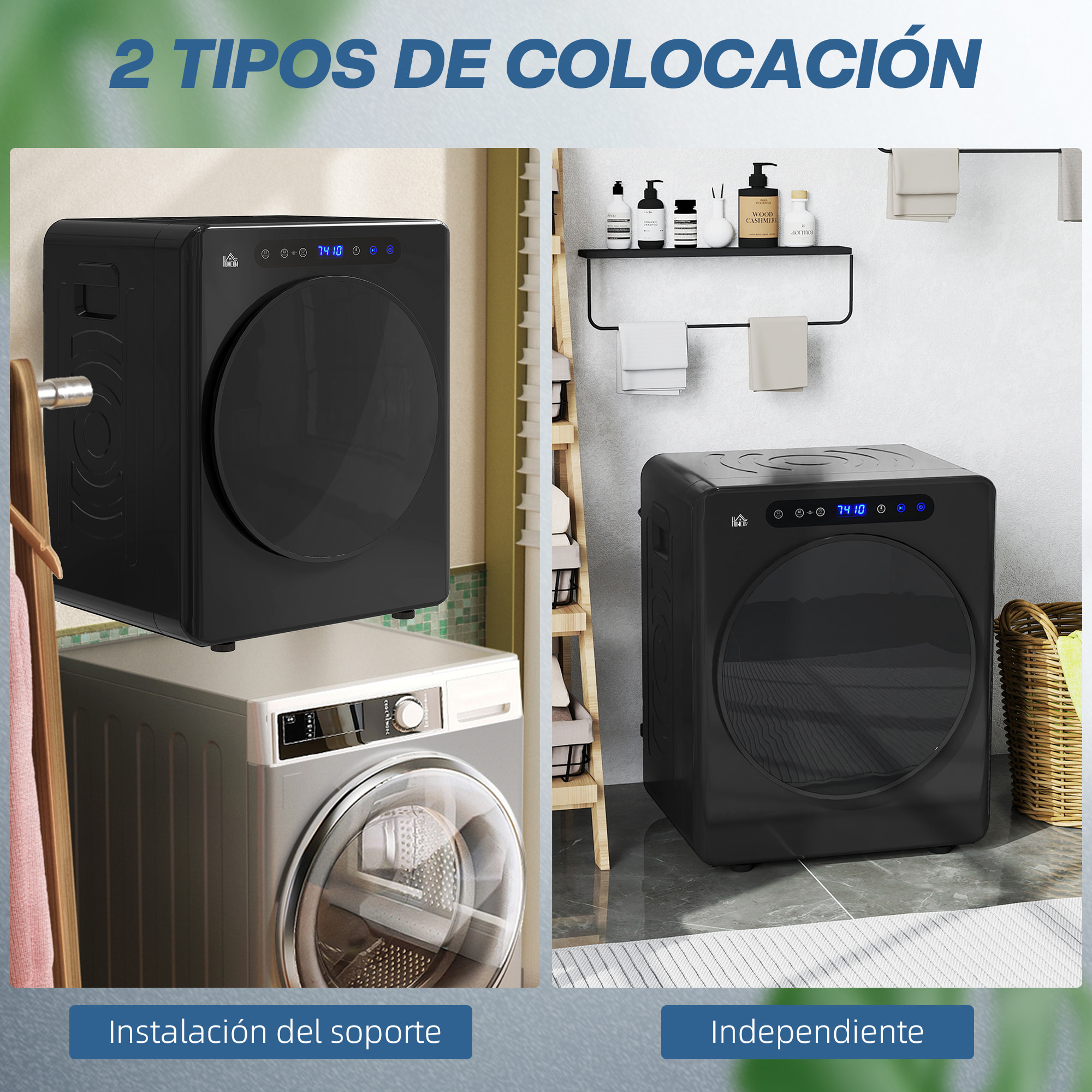 Secadora de Evacuación 5 KG Secadora de Ropa 1000W Función Antiarrugas Función Esterilizar Temporizador Pantalla LED Táctil Tambor Inox Negro