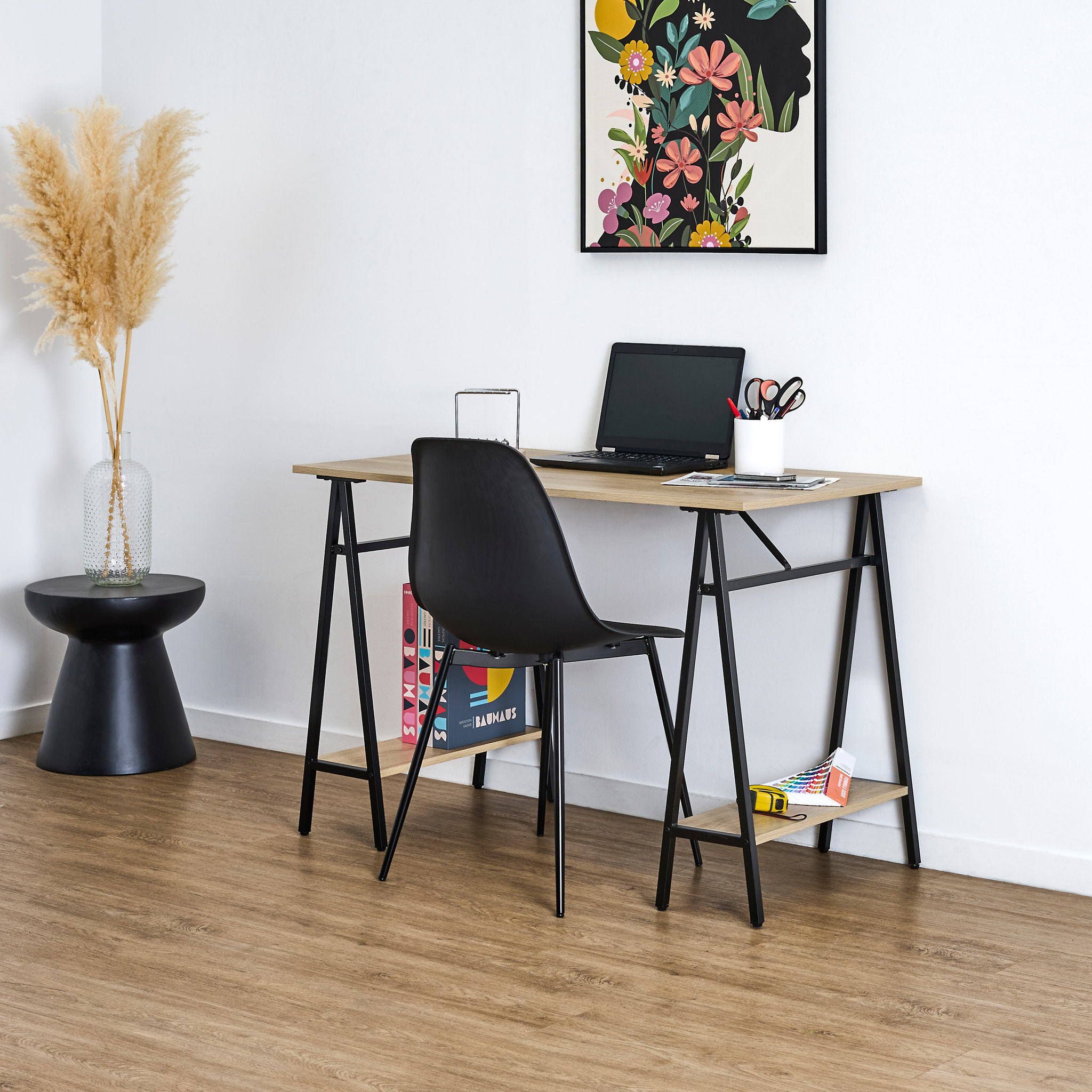 Bureau - HOME DECO FACTORY - Loka - Esthétique Moderne - Style Industriel - Marron et Noir